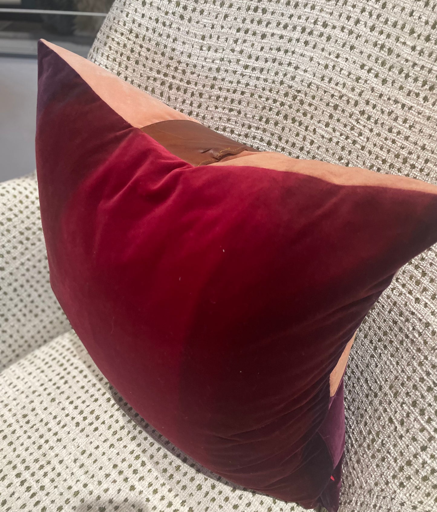 Ombré Velvet Plum Pillow with Leather Details