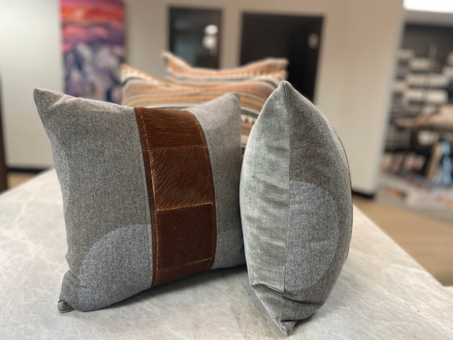 Velvet and Cashmere Mid Mod Pillows with Hairhide Accent