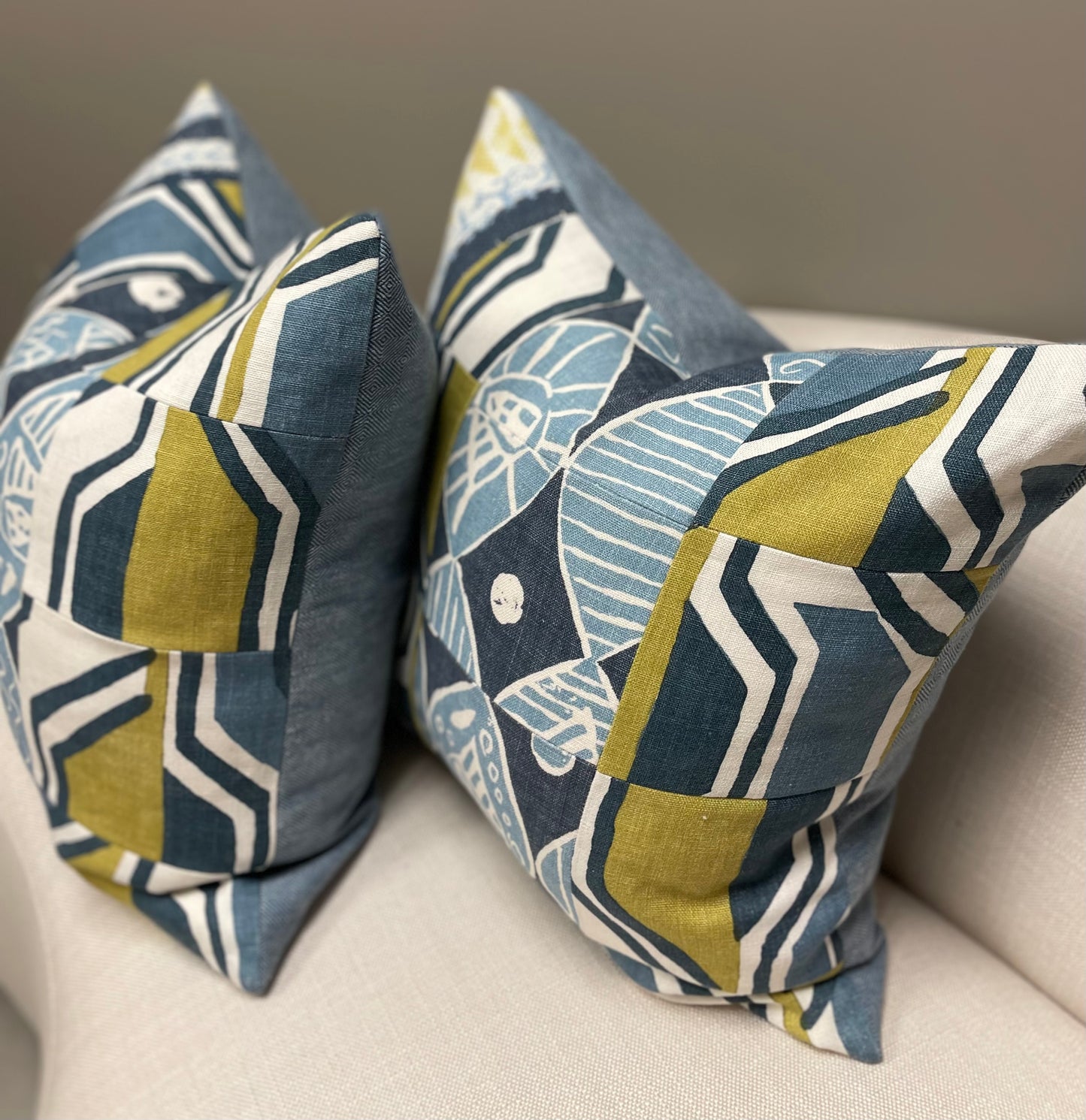 Batik Green and Blue Flag Pillow Pair