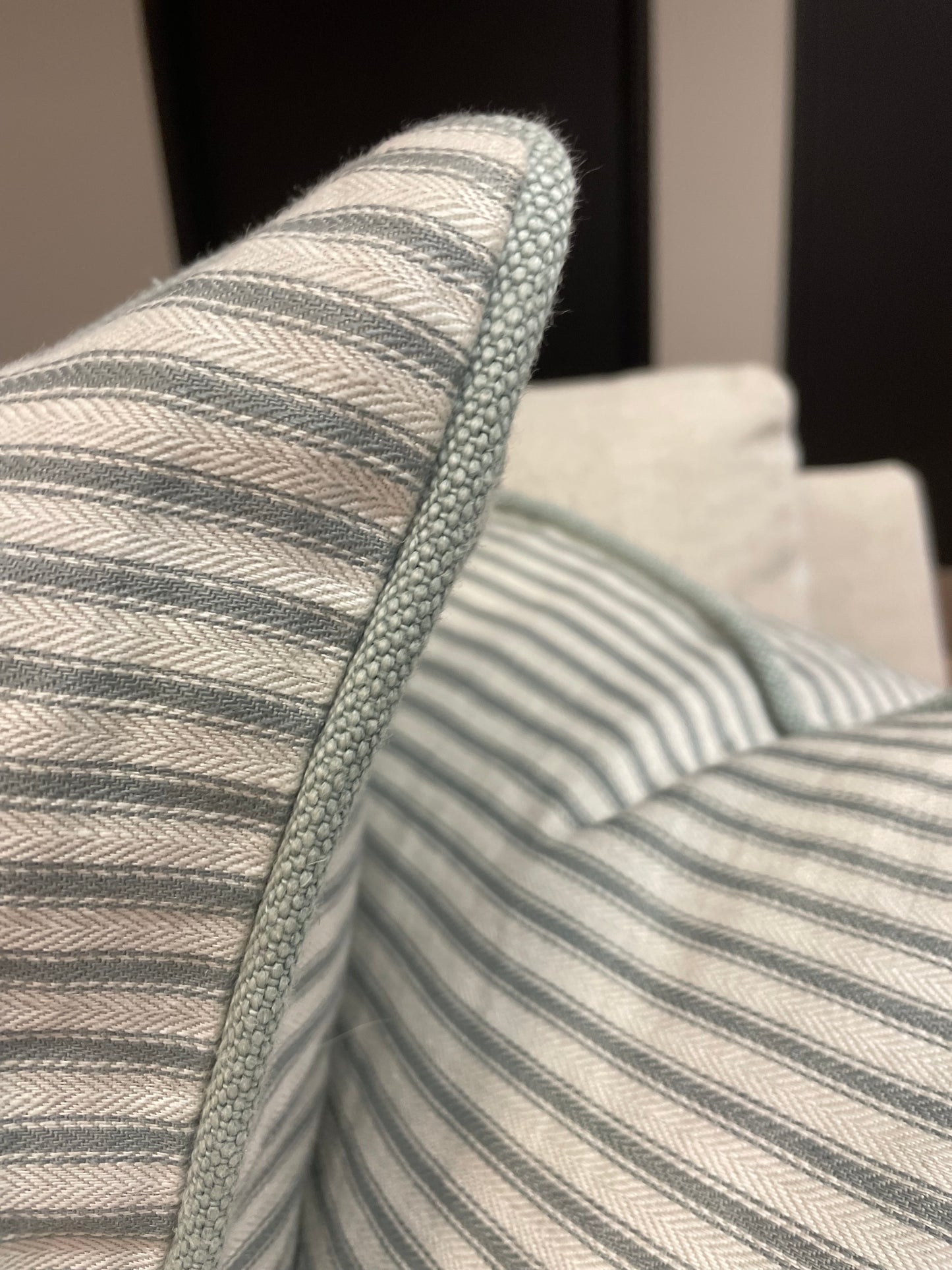 Light Green Teal Linen Stripe with Welt