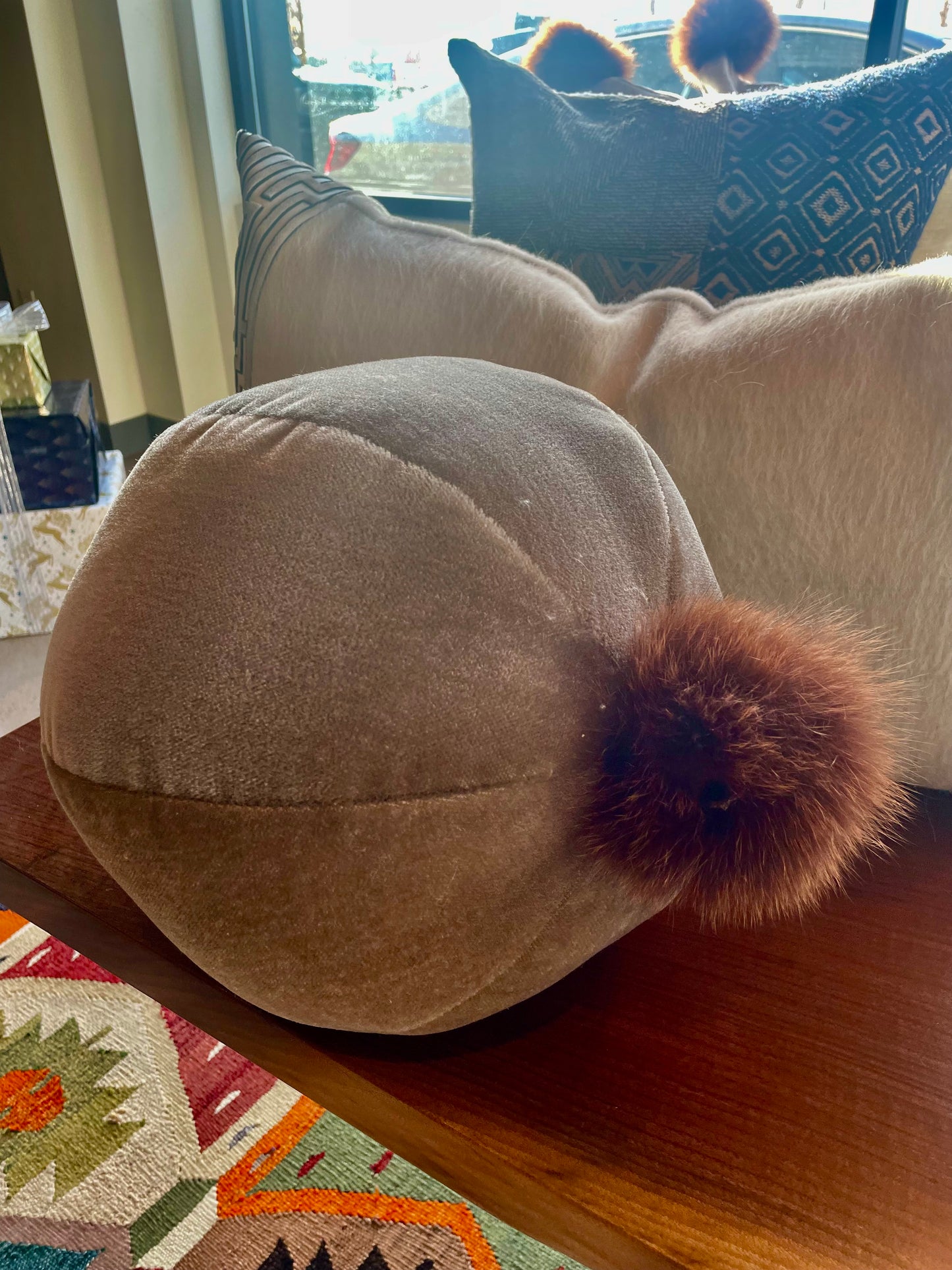 Ball Pillow with Mink “ Buttons”