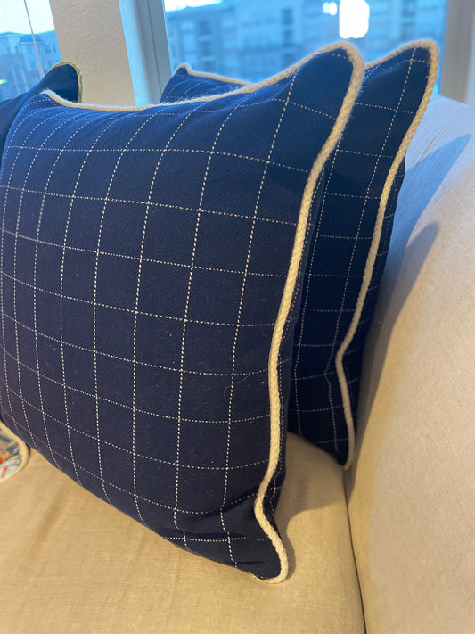 Cobalt Blue Wool pillows with white wool welt