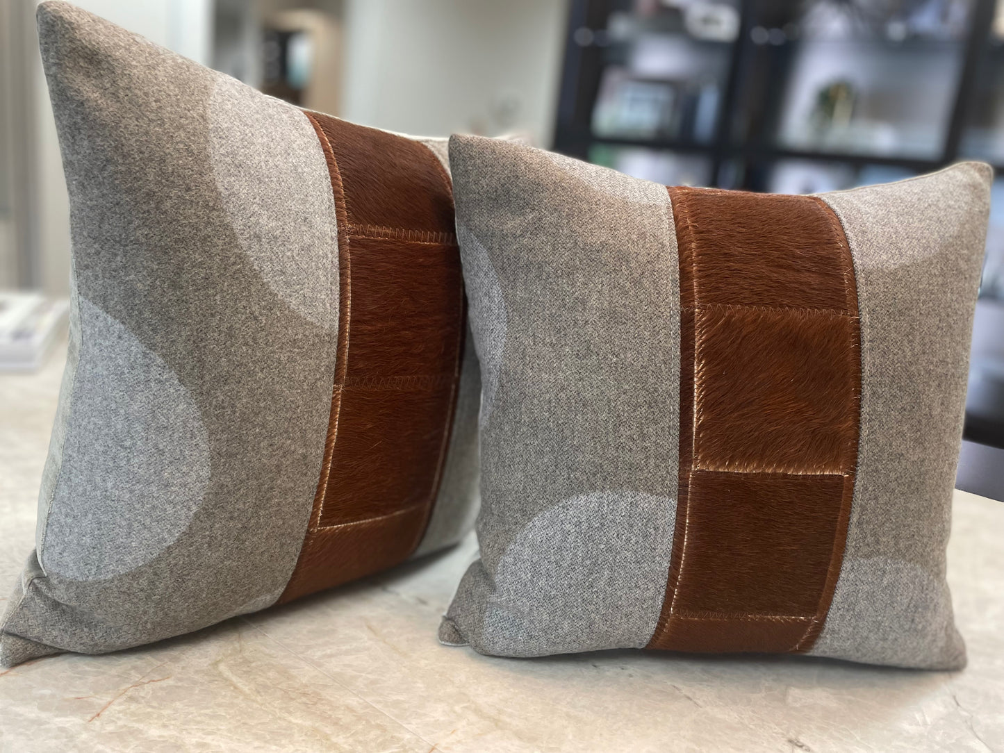 Velvet and Cashmere Mid Mod Pillows with Hairhide Accent