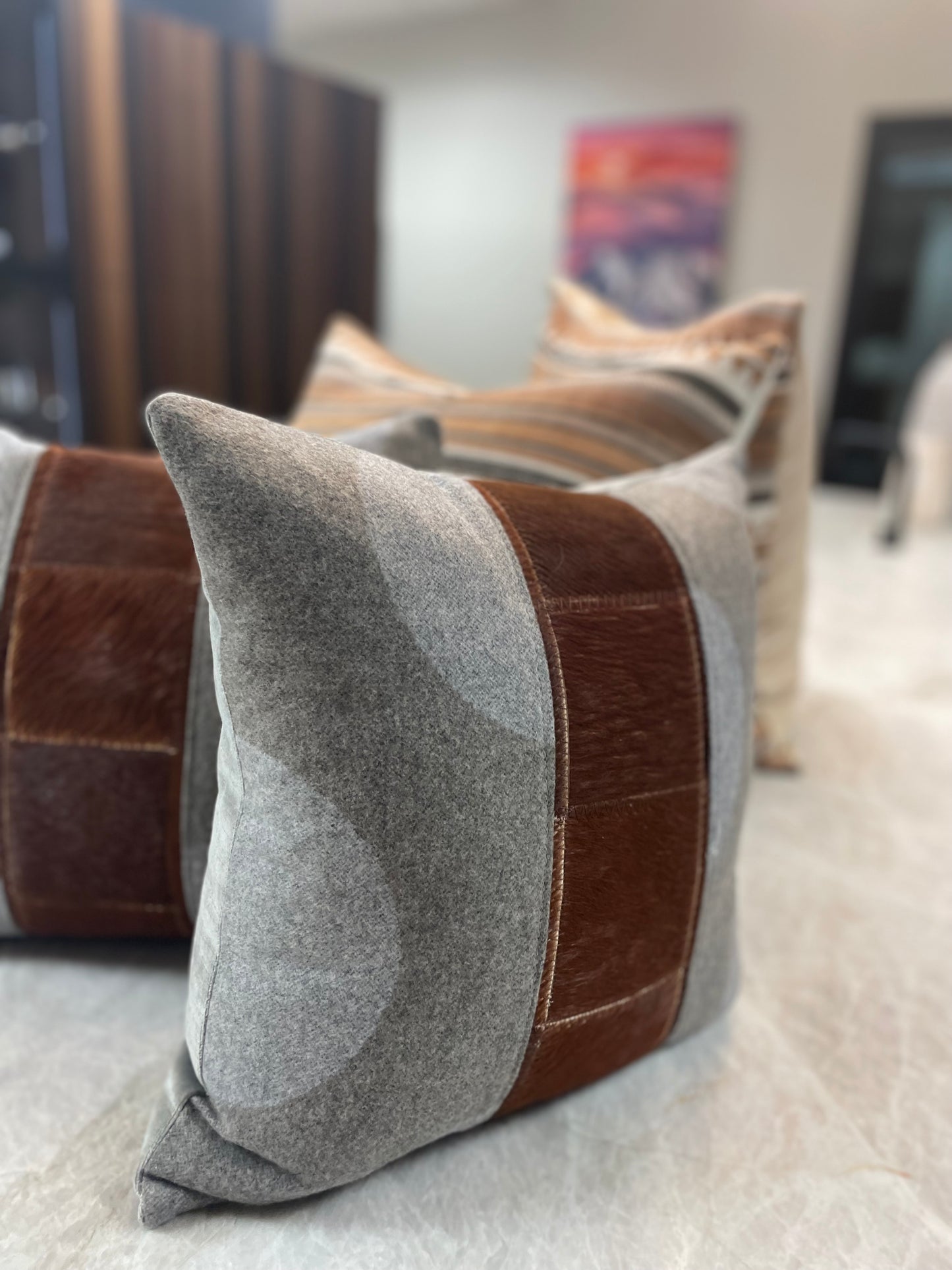 Velvet and Cashmere Mid Mod Pillows with Hairhide Accent