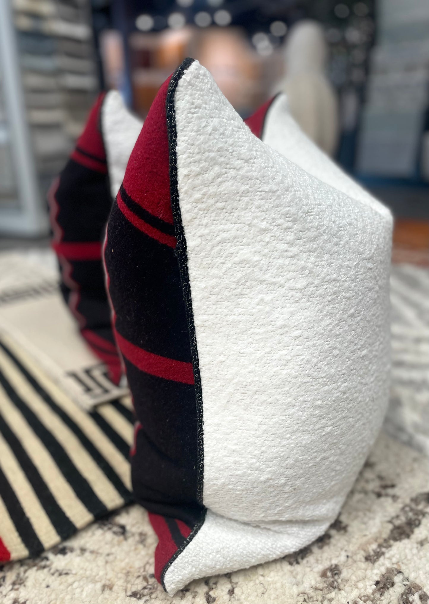 Red Wool Military Blanket with White Wool and Black Welt