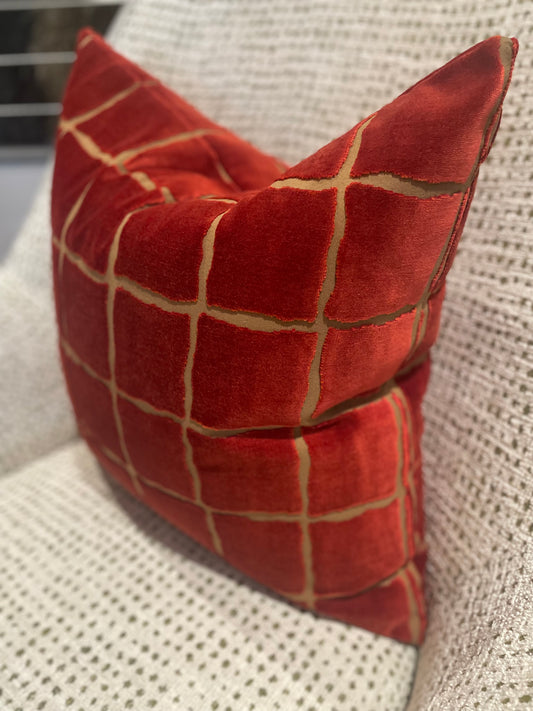 Red Large Grid double sided pillow