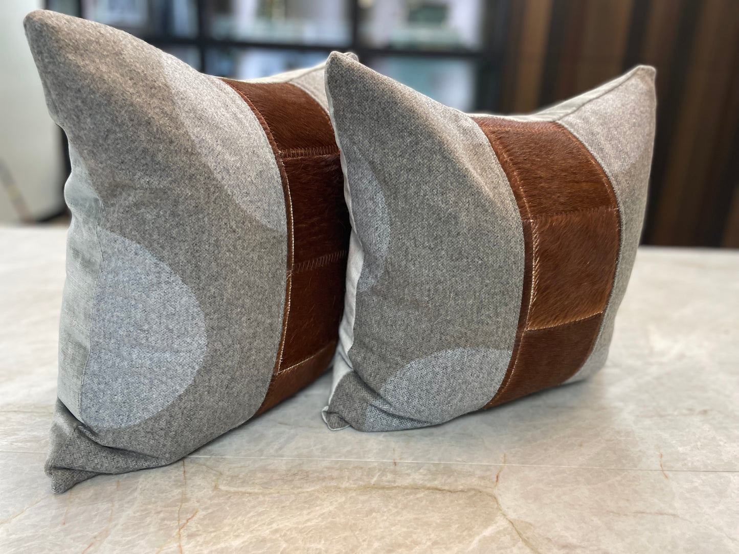 Velvet and Cashmere Mid Mod Pillows with Hairhide Accent