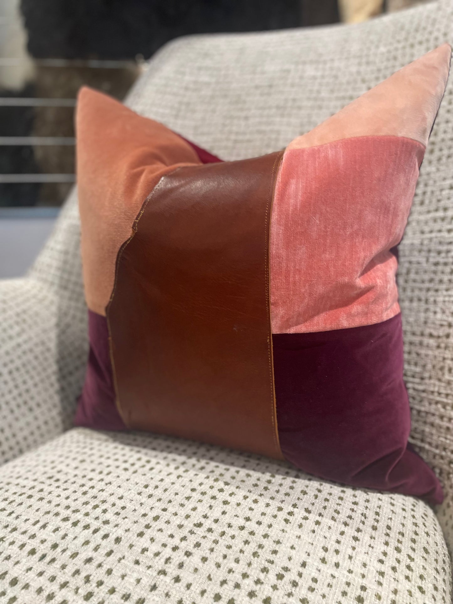 Ombré Velvet Plum Pillow with Leather Details