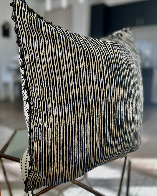 Black and Cream Velvet pillow with Beaded Trim