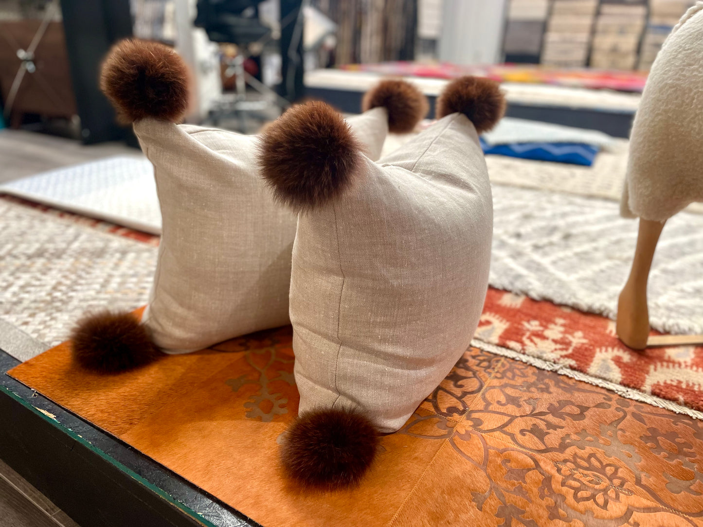 Belgian Linen Pillows with Mink “ caps”