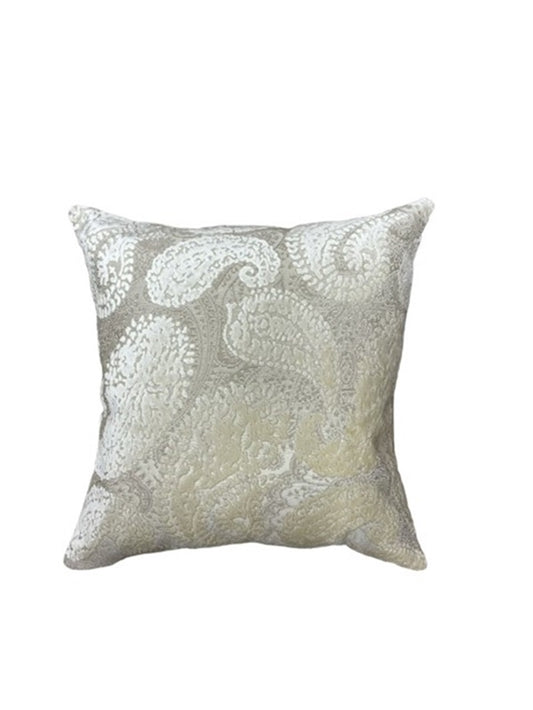 Cream Velvet Pillow with Tapestry and Cut Velvet Stripes