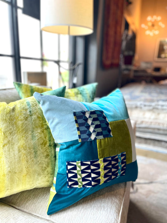 Teal and Blue Velvet Pillow with Accents